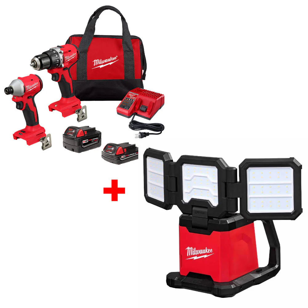 Milwaukee 3693-22CX M18 2-Tool Combo Kit W/ FREE 2368-20 M18 Flood & Area Light - Moutools