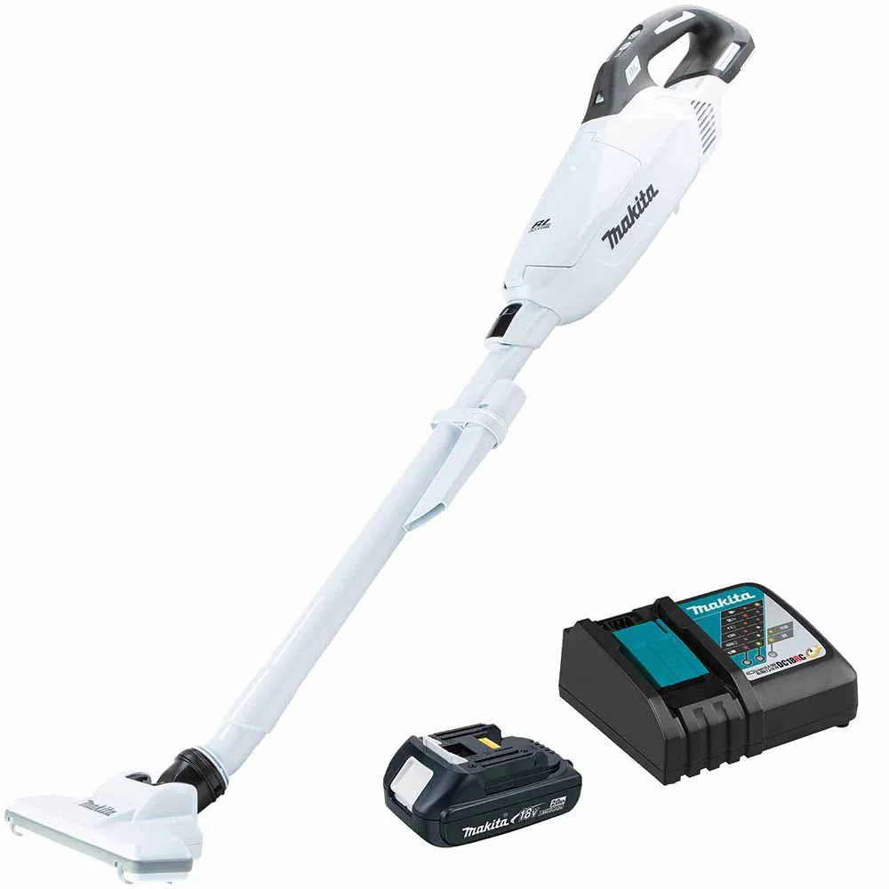 Makita XLC10R1W 18V LXT Lithium-ion Compact Brushless Cordless 4 -Speed Vacuum Kit, w/ Push Button and Dust Bag (2.0Ah) - Moutools