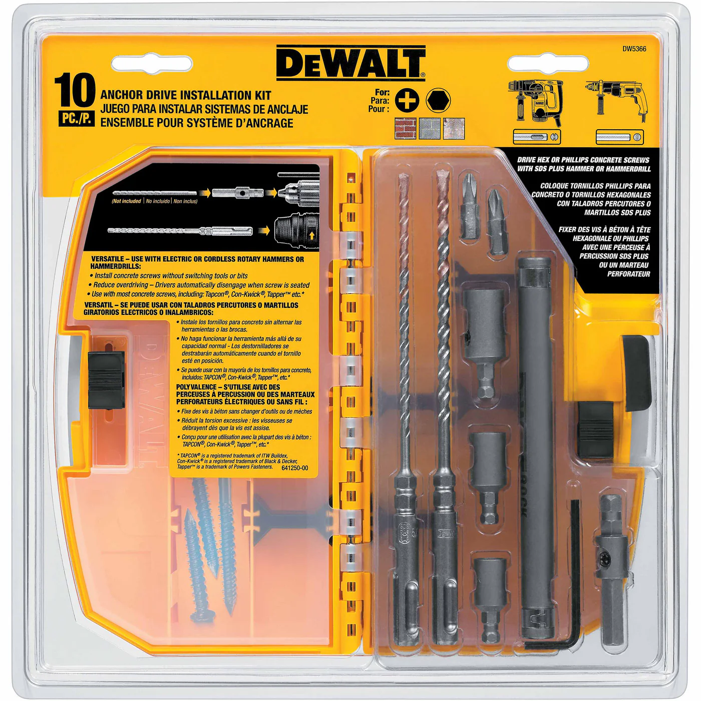DeWalt DW5366 10 Piece Anchor Drive Installation Kit - Moutools