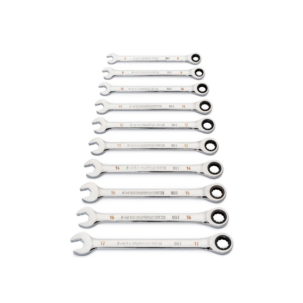 GearWrench 86927 12 Pc. 90-Tooth 12 Point Metric Combination Ratcheting Wrench Set - Moutools