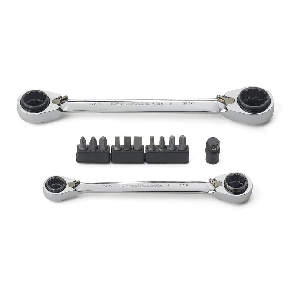 GearWrench 85200 13 Pc. 72-Tooth 12 Point QuadBox Reversible Ratcheting SAE Wrench Bit Set - Moutools