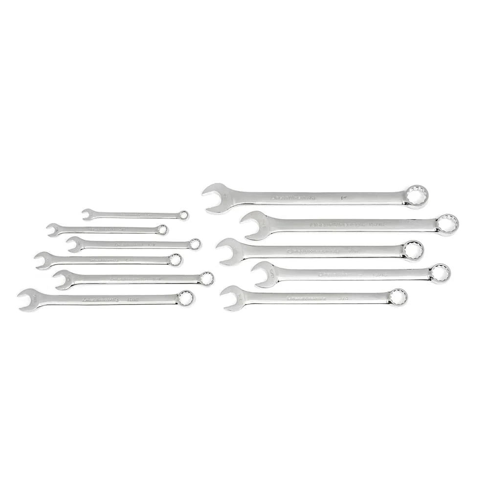 GearWrench 81934 11 Pc. 12 Point Long Pattern Combination SAE Wrench Set with Tool Roll - Moutools