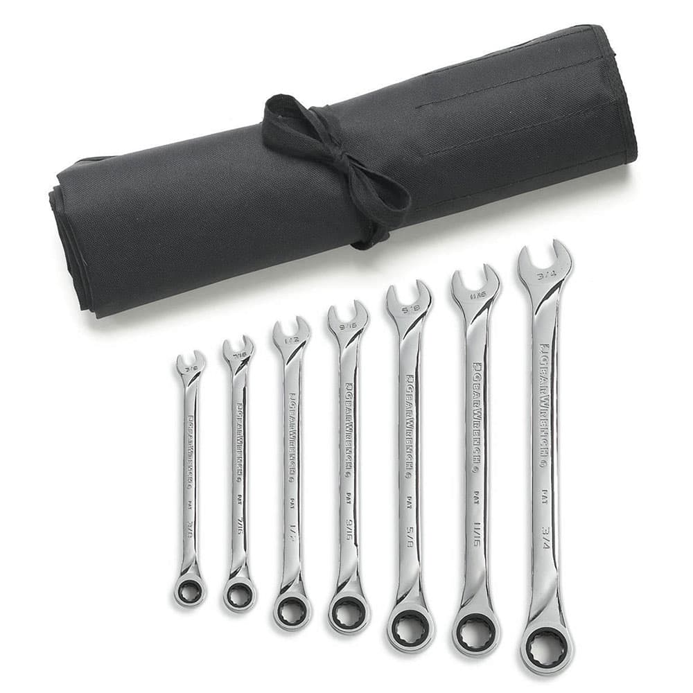 GearWrench 85197R 7 Pc. 72-Tooth 12 Point XL Ratcheting Combination SAE Wrench Roll Set - Moutools