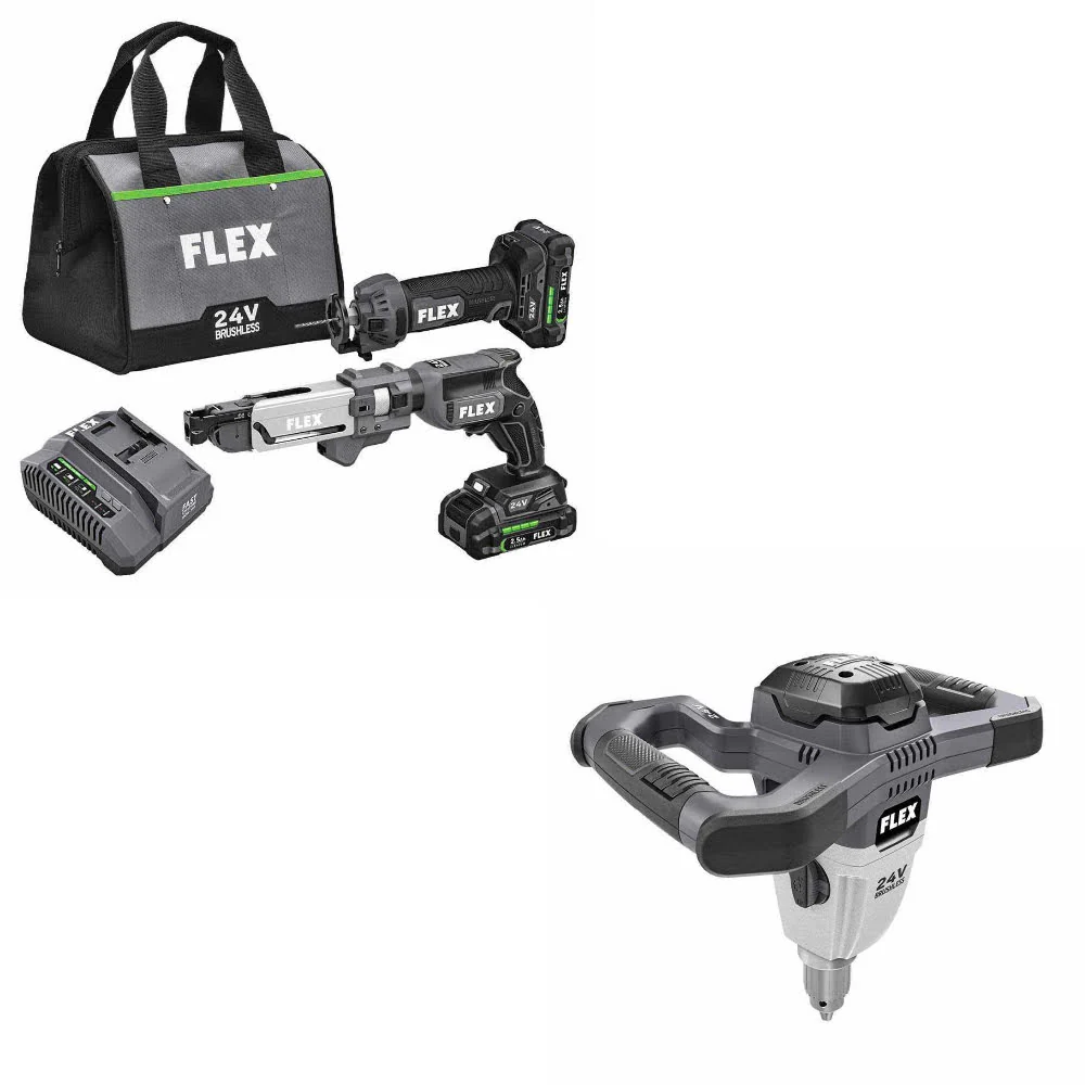 Flex FXM203-2A 24V Brushless 2-Tool Combo Kit W/ FREE FX6151-Z 24V Mixer, Bare - Moutools