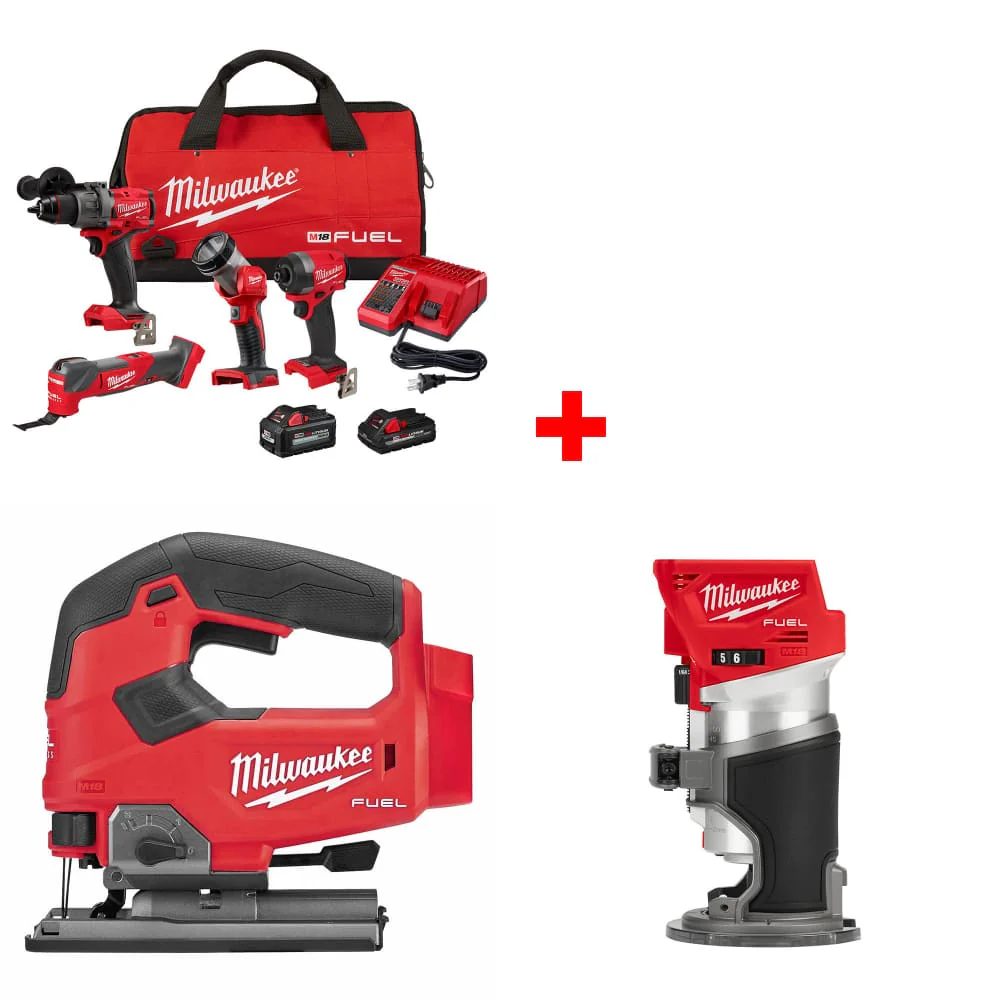 Milwaukee 3698-24MT M18 4-Tool Combo Kit w/ FREE 2737-20 Jig Saw & Router, Bare - Moutools