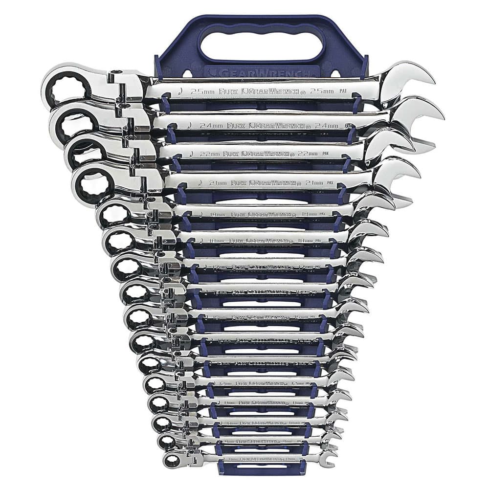 GearWrench 9902D 16 Pc. 72-Tooth 12 Point Flex Head Ratcheting Combination Metric Wrench Set - Moutools