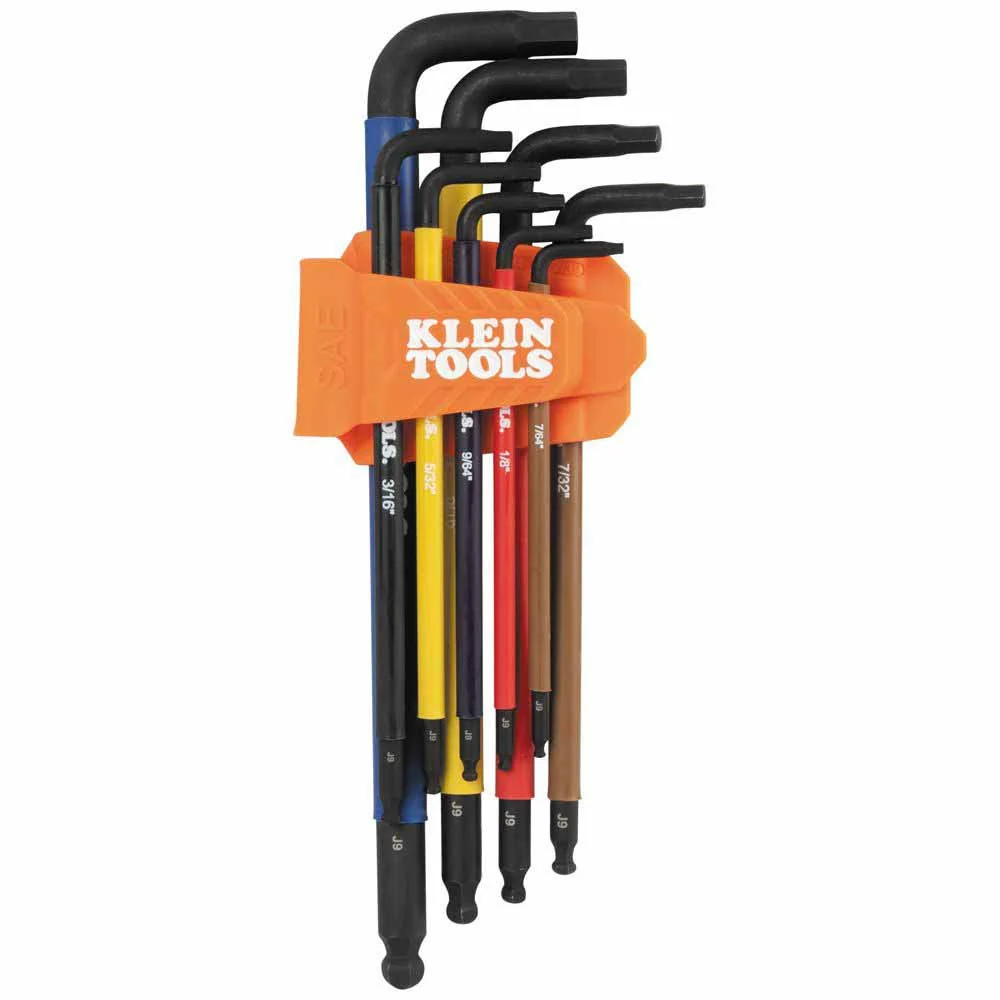 Klein Tools BLS9 Color-Coded Extra-Long L Style Hex Key Caddy Set, SAE, 9-Piece - Moutools
