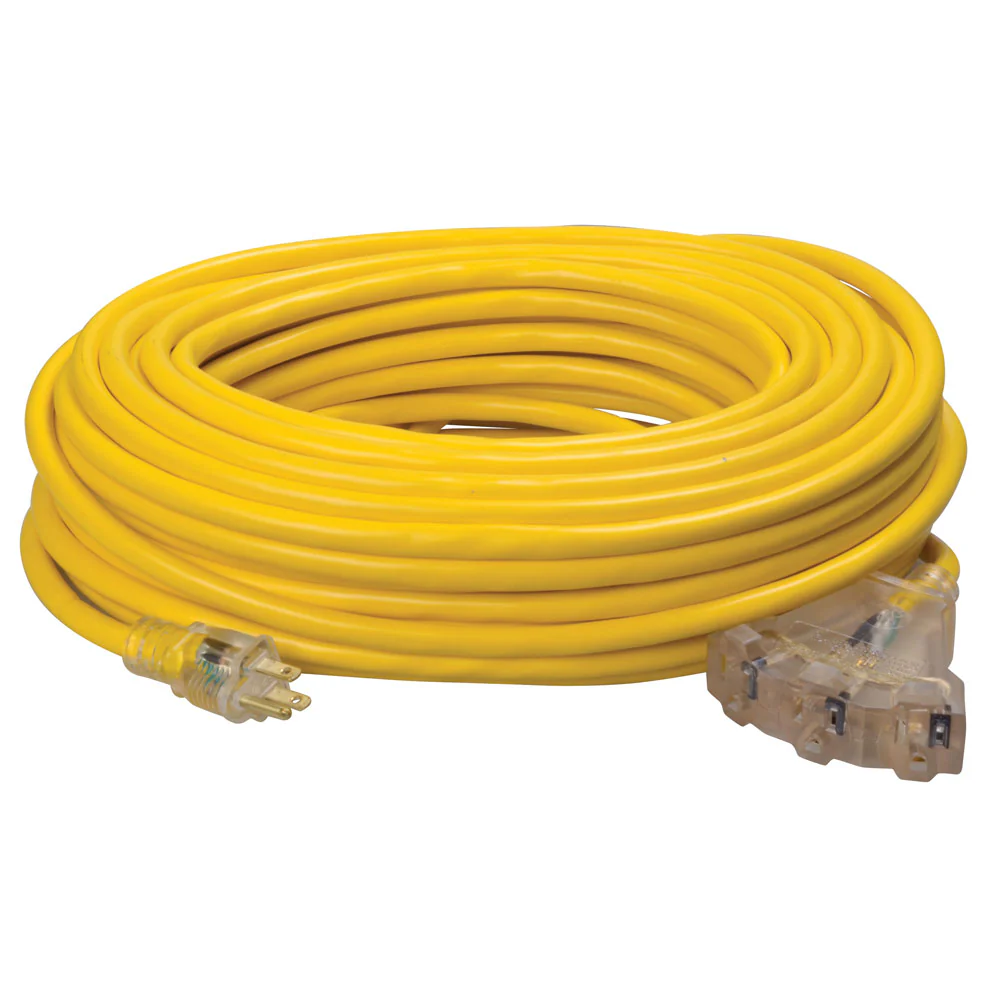 Southwire 4189SW8802 100' SJTW 12/3 Three-Way Power Block with Lighted End Yellow - Moutools