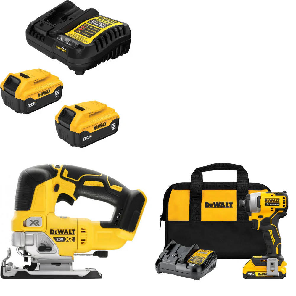 DeWalt DCB205-2C 20V Max Starter Kit W/ DCS334B 20V Jig Saw & Impact Driver Kit - Moutools