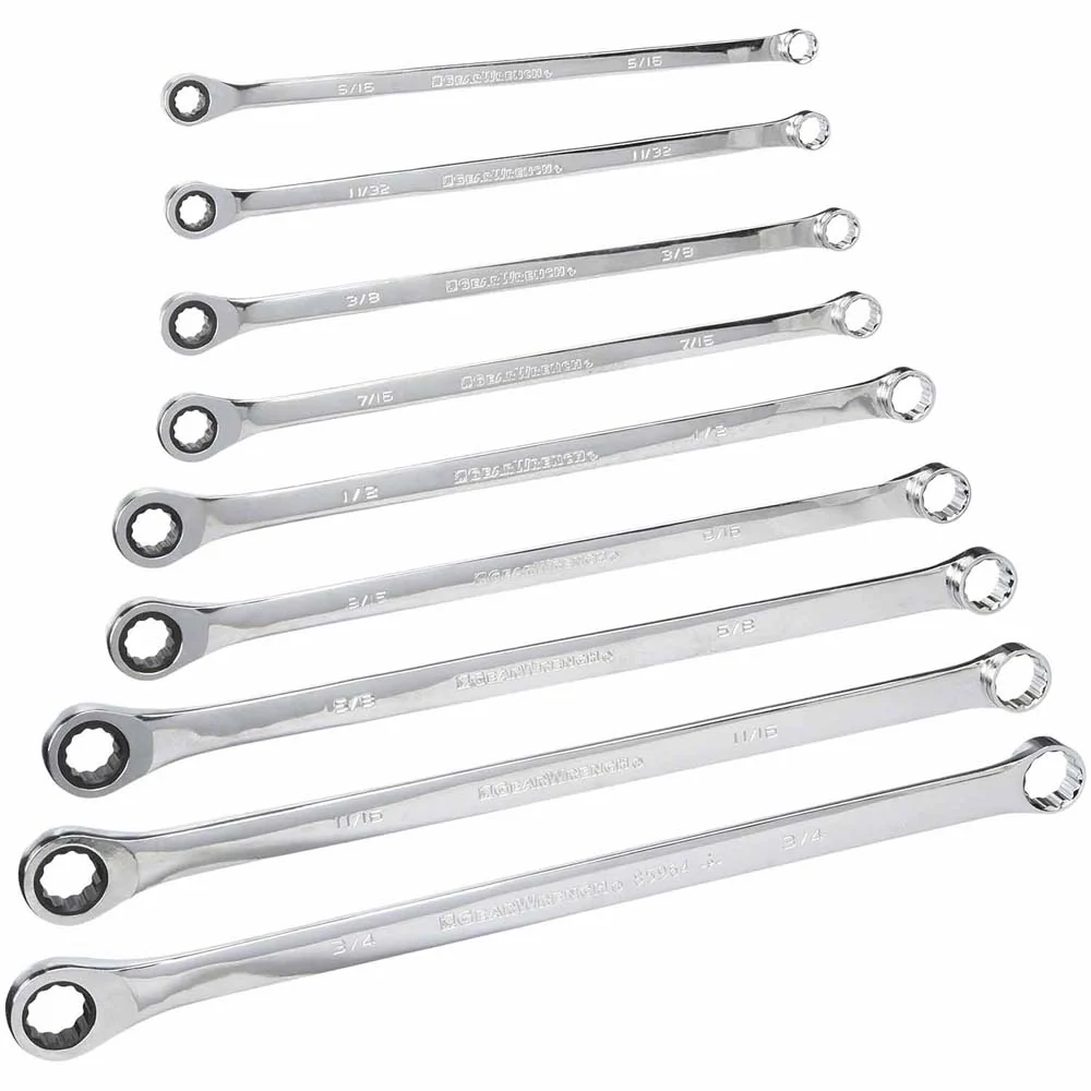 GearWrench 85998 9 Pc. 72-Tooth 12 Point XL GearBox Double Box Ratcheting SAE Wrench Set - Moutools