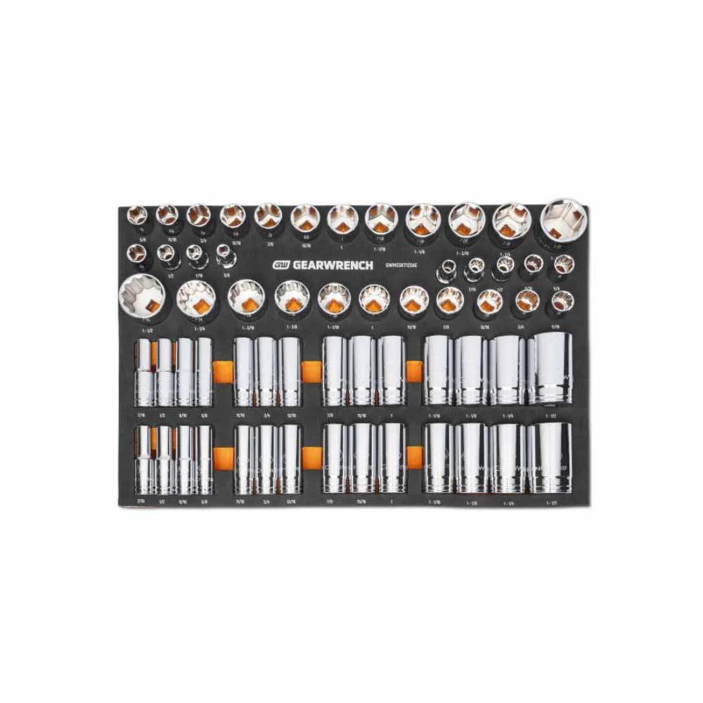 Gearwrench GWMSSKT12SAE 60 Piece 1/2” Drive Master SAE Socket Set in Foam Storage Tray - Moutools