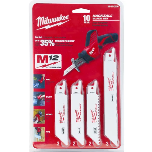 Milwaukee 49-22-0220 M12 Hackzall Blade 10-Piece General Purpose Set - Moutools