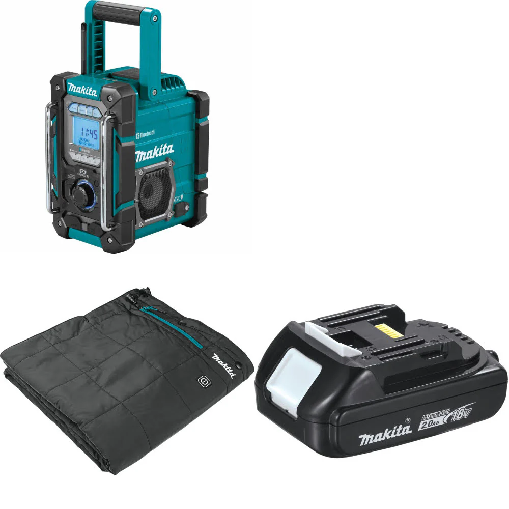 Makita XRM10 18V/12V Charger/Radio, Bare W/ FREE DCB200A 18V Blanket & Battery - Moutools