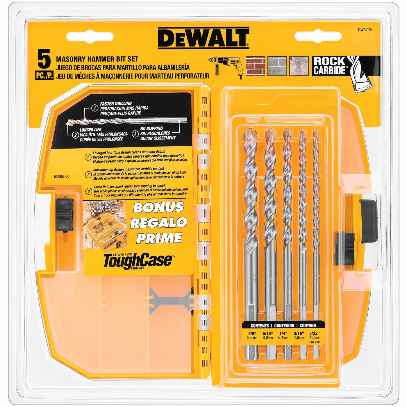 DeWalt DW5205 DeWalt 5 Pc. Premium Percussion Masonry Drill Bit Set - Moutools