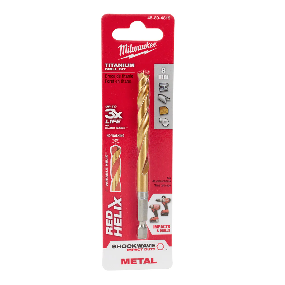 Milwaukee 48-89-4819 8mm Metric Titanium SHOCKWAVE™ Red Helix Bit - Moutools
