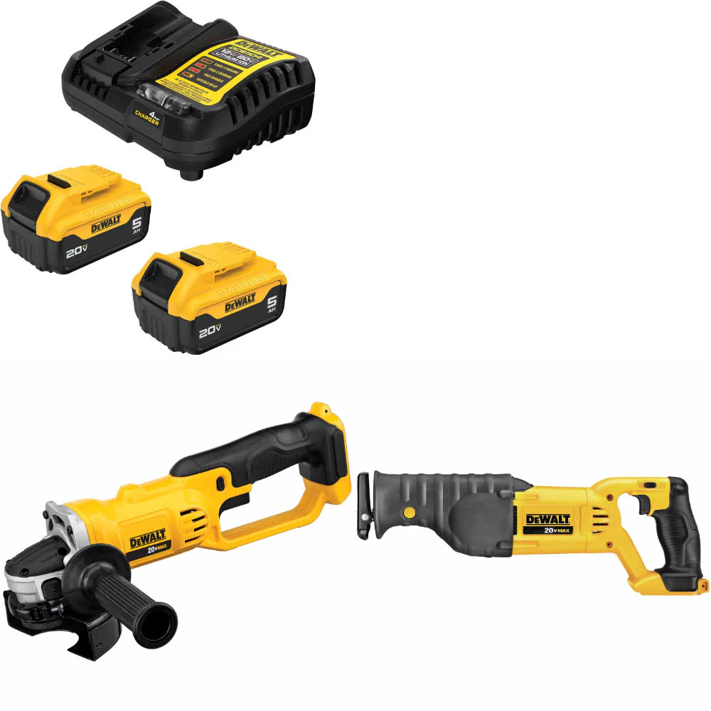 DeWalt DCB205-2C 20V Starter Kit W/ FREE DCG412B 20V Cut-Off Tool & Recip Saw - Moutools