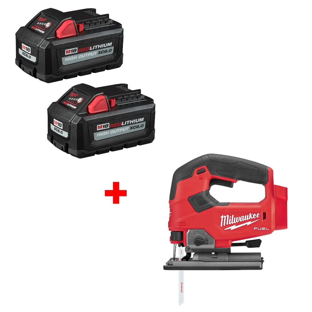 Milwaukee 48-11-1862 M18 XC6.0 Battery 2Pk w/ FREE 2737-20 M18 Jig Saw, Bare - Moutools