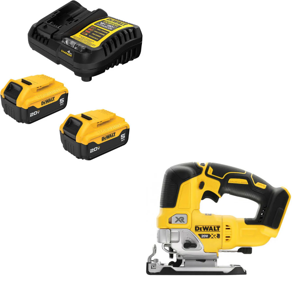 DeWalt DCB205-2C 20V MAX XR 5Ah Starter Kit W/ FREE DCS334B 20V MAX XR Jig Saw - Moutools