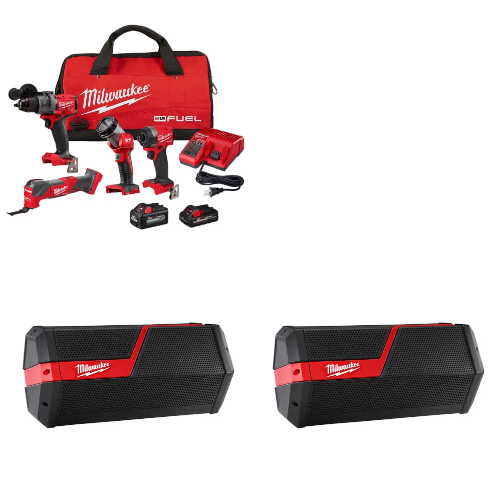 Milwaukee 3698-24MT M18 4-Tool Combo Kit W/ FREE 2891-20 M18/M12 Speaker, 2-Pack - Moutools