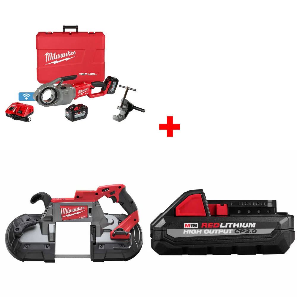 Milwaukee 2874-22HD M18 FUEL Threader Kit W/ FREE 2829-20 M18 Band Saw & Battery - Moutools