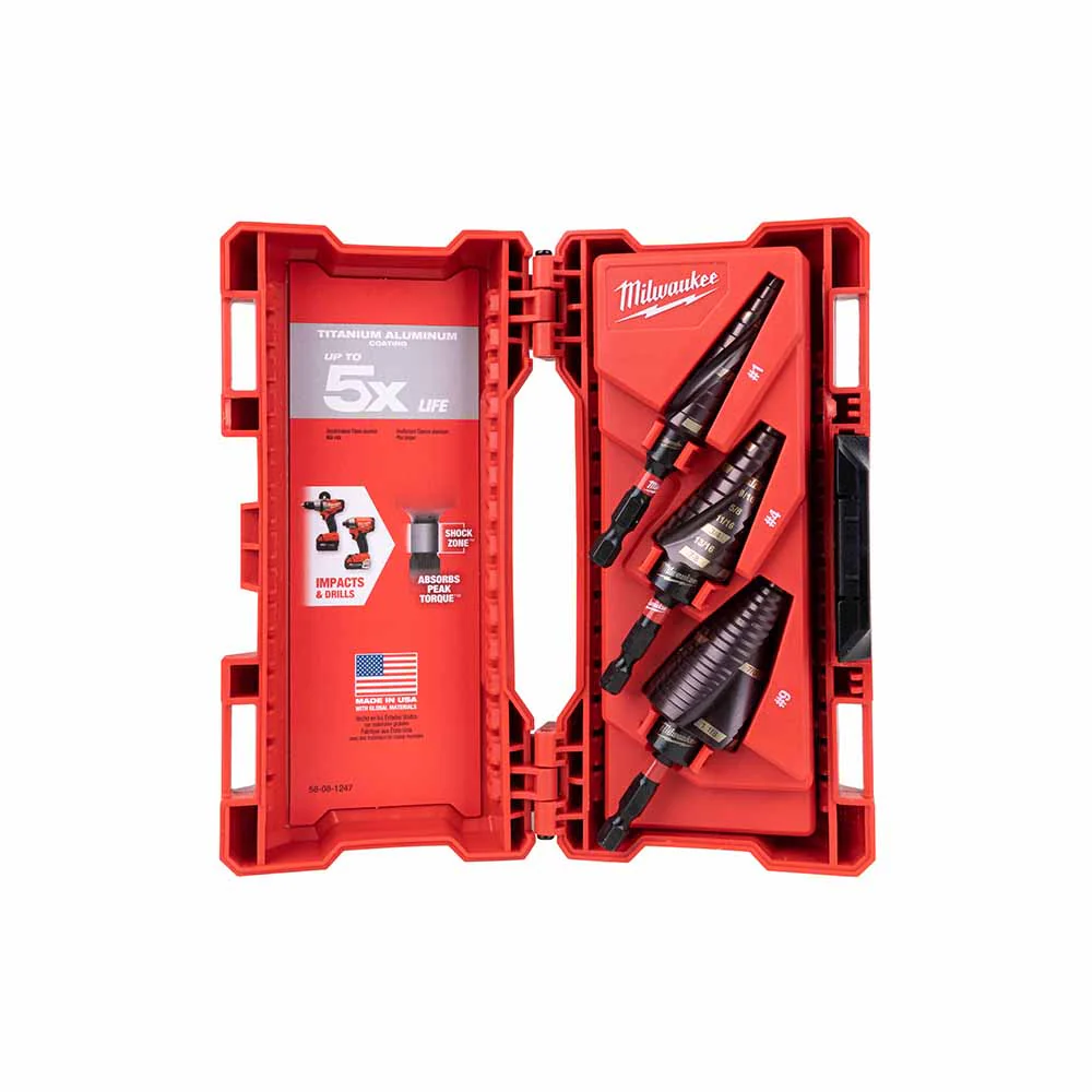 Milwaukee 48-89-9254 SHOCKWAVE Impact Duty Step Bit 3pc Set (#1, #2, #4) - Moutools