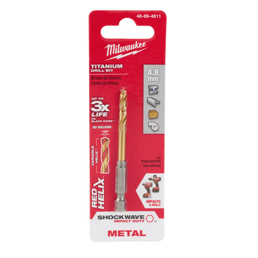 Milwaukee 48-89-4811 4.8mm Metric Titanium SHOCKWAVE™ Red Helix Bit - Moutools