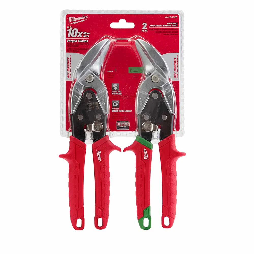 Milwaukee 48-22-4523 2 Piece Offset Aviation Snip Set - Moutools