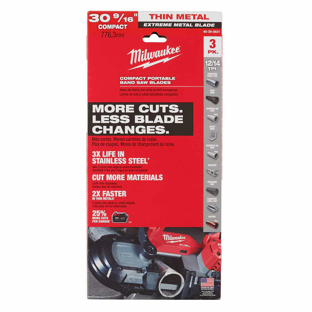 Milwaukee 48-39-0631 30-9/16 in. 12/14 TPI COMPACT EXTREME THICK METAL BAND SAW BLADE 3PK - Moutools