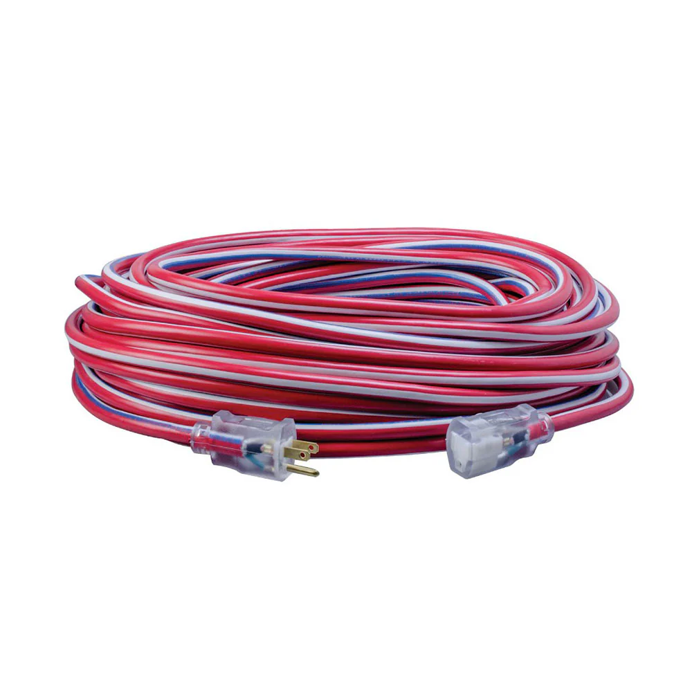 Southwire 2549SWUSA1 12/3 100' SJTW Red/White/Blue Extension Cord W/Lighted Ends - Moutools