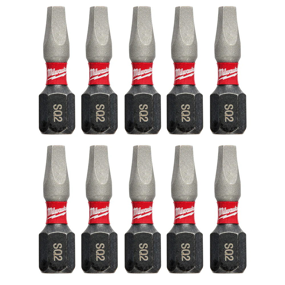Milwaukee 48-32-5008 SHOCKWAVE™ Square Recess #2 Insert Bit (10-Piece Contractor Pack) - Moutools