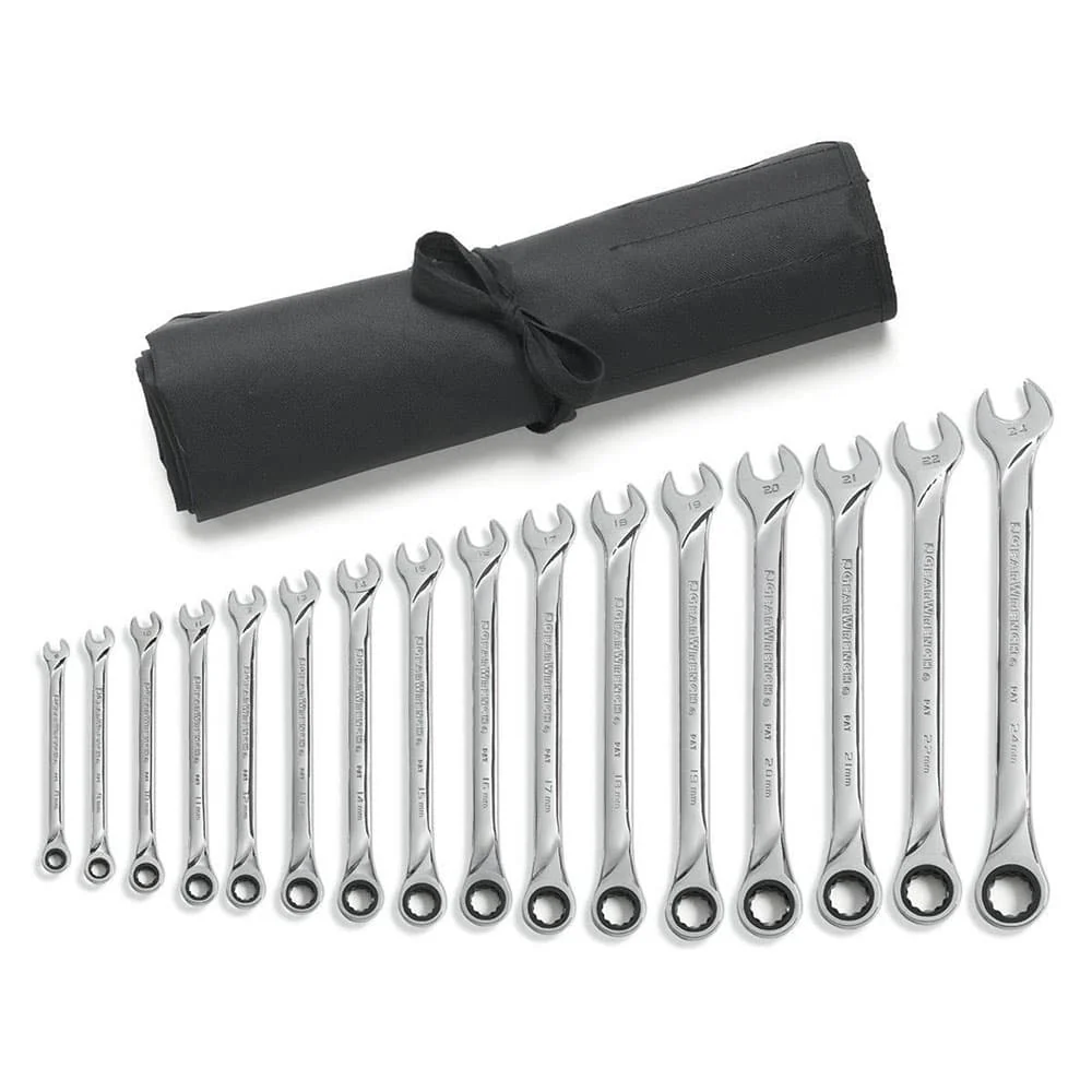 GearWrench 85099R 16 Pc. 72-Tooth 12 Point XL Ratcheting Combination Metric Wrench Set with Tool Roll - Moutools