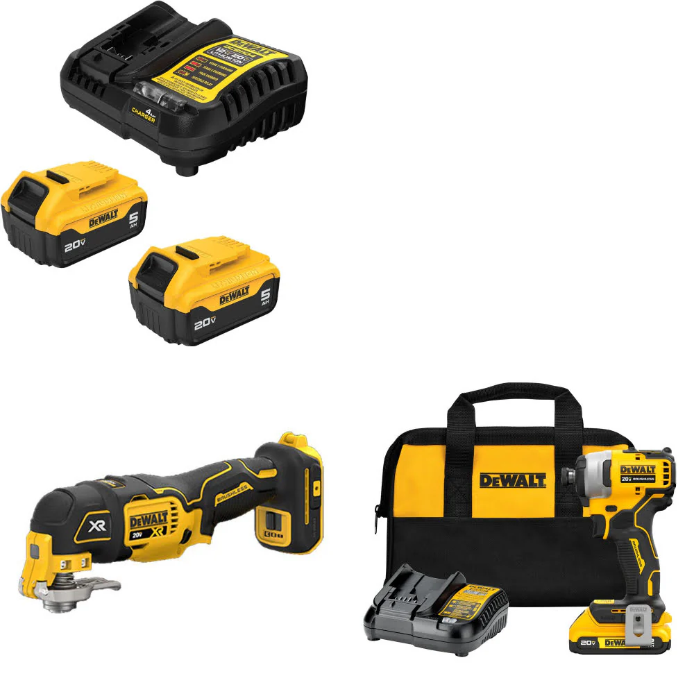 DeWalt DCB205-2C 20V Starter Kit W/ DCS356B 20V Multi-Tool & Impact Driver Kit - Moutools