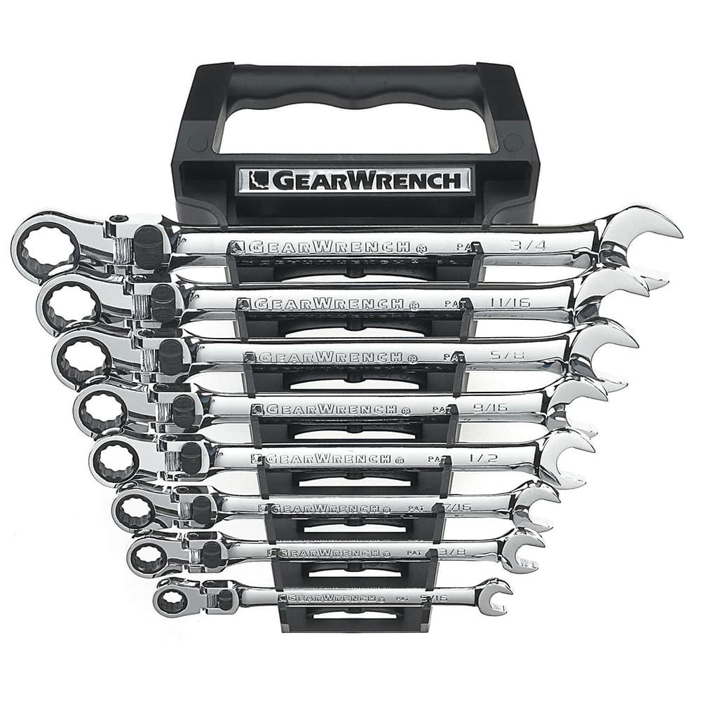 GearWrench 85798 8 Pc. 72-Tooth 12 Point XL Locking Flex Head Ratcheting Combination SAE Wrench Set - Moutools