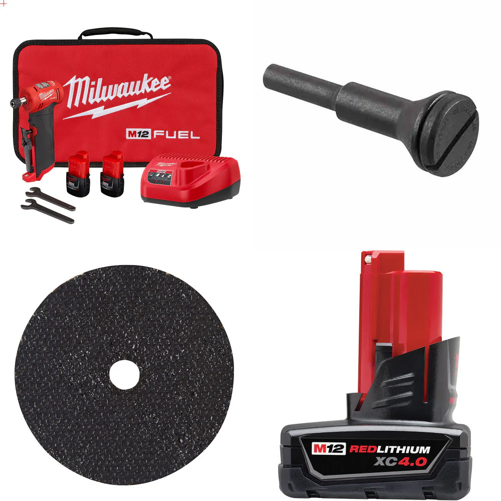 Milwaukee 2485-22 M12 Grinder Kit W/ FREE Arbor, Cut Off Wheel-5Pk & Battery - Moutools