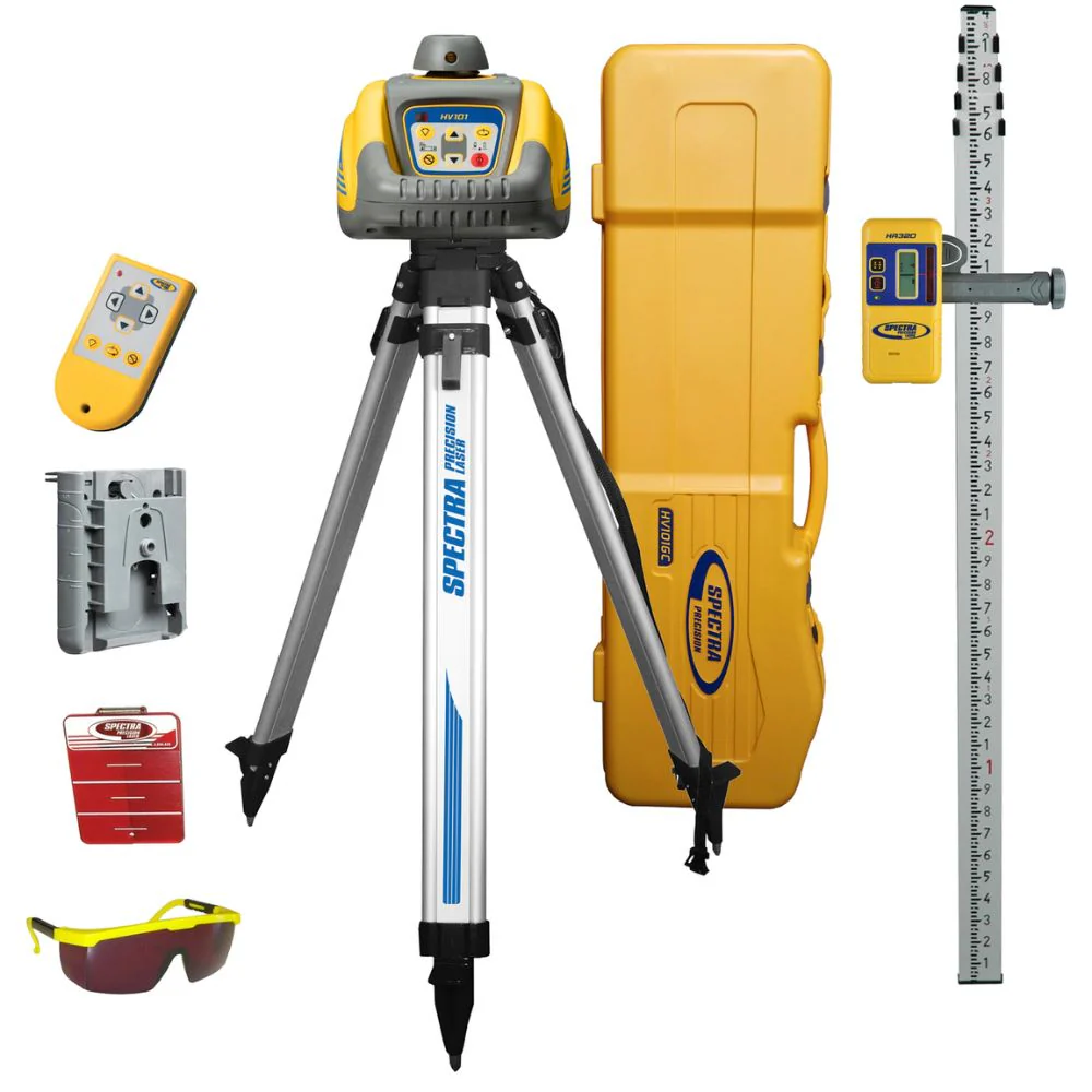 Spectra HV101GC-1 Self-Leveling Rotary Laser w/ HR320 Receiver, Tripod & Rod (10ths) - Moutools