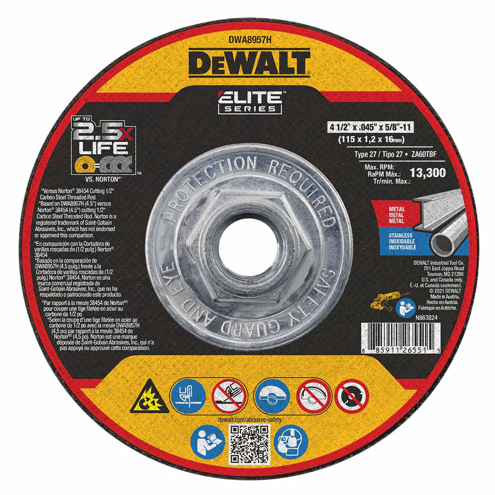 DeWalt DWA8957H Elite Series 4-1/2 x .045 x 5/8-11 XP T27 Cutting - Moutools