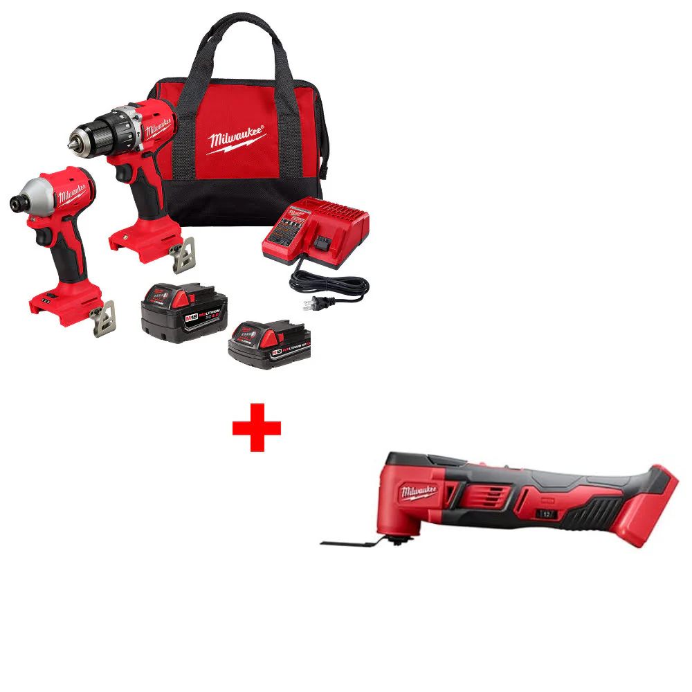 Milwaukee 3693-22CX M18 2-Tool Combo Kit W/ FREE 2626-20 M18 Multi-Tool, Bare - Moutools