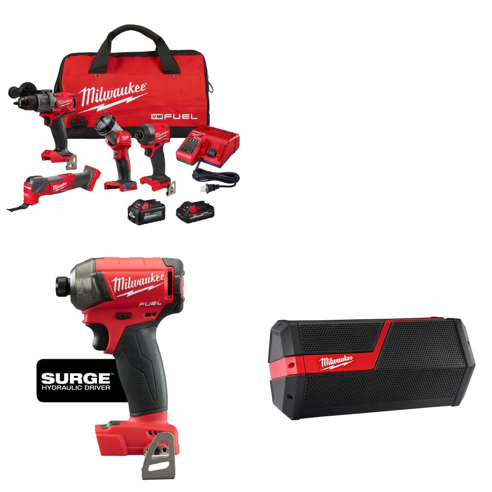 Milwaukee 3698-24MT M18 4-Tool Combo Kit W/ FREE Haydraulic Driver & Speaker - Moutools
