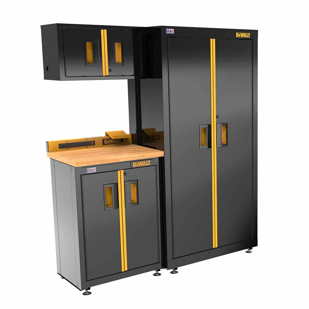 DeWalt DWST24101 Welded Storage Suite: 63 in. Wide, 4 Piece with 2-Door Base Cabinet and Wood Top - Moutools