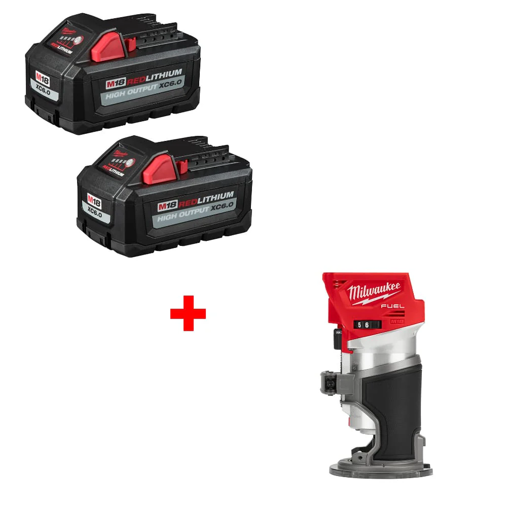 Milwaukee 48-11-1862 M18 XC6.0 Battery 2Pk w/ FREE 2723-20 M18 Router (Bare) - Moutools