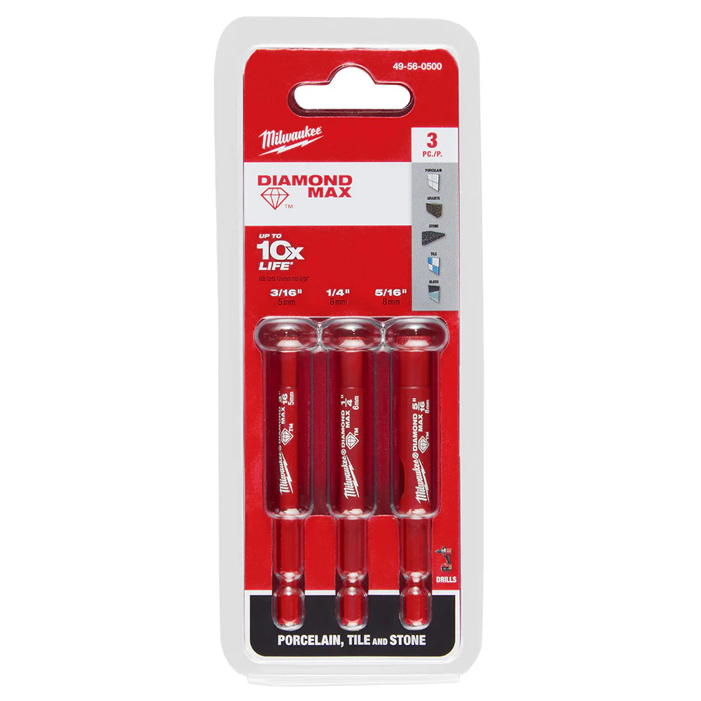 Milwaukee 49-56-0500 DIAMOND MAX™ Diamond Grit Hole Saw 3 PC Set - Moutools