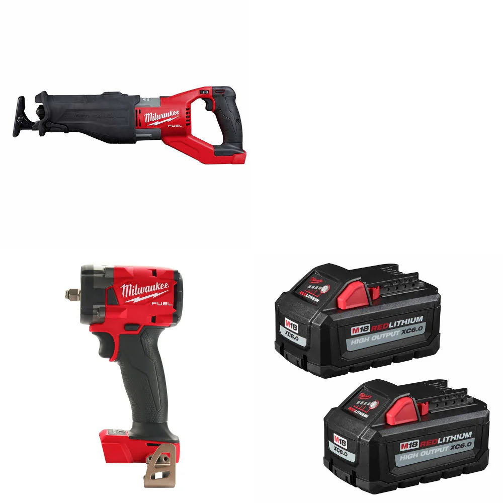 Milwaukee 2722-20 M18 FUEL SAWZALL W/ M18 Impact Wrench & FREE Battery 2 Pack - Moutools