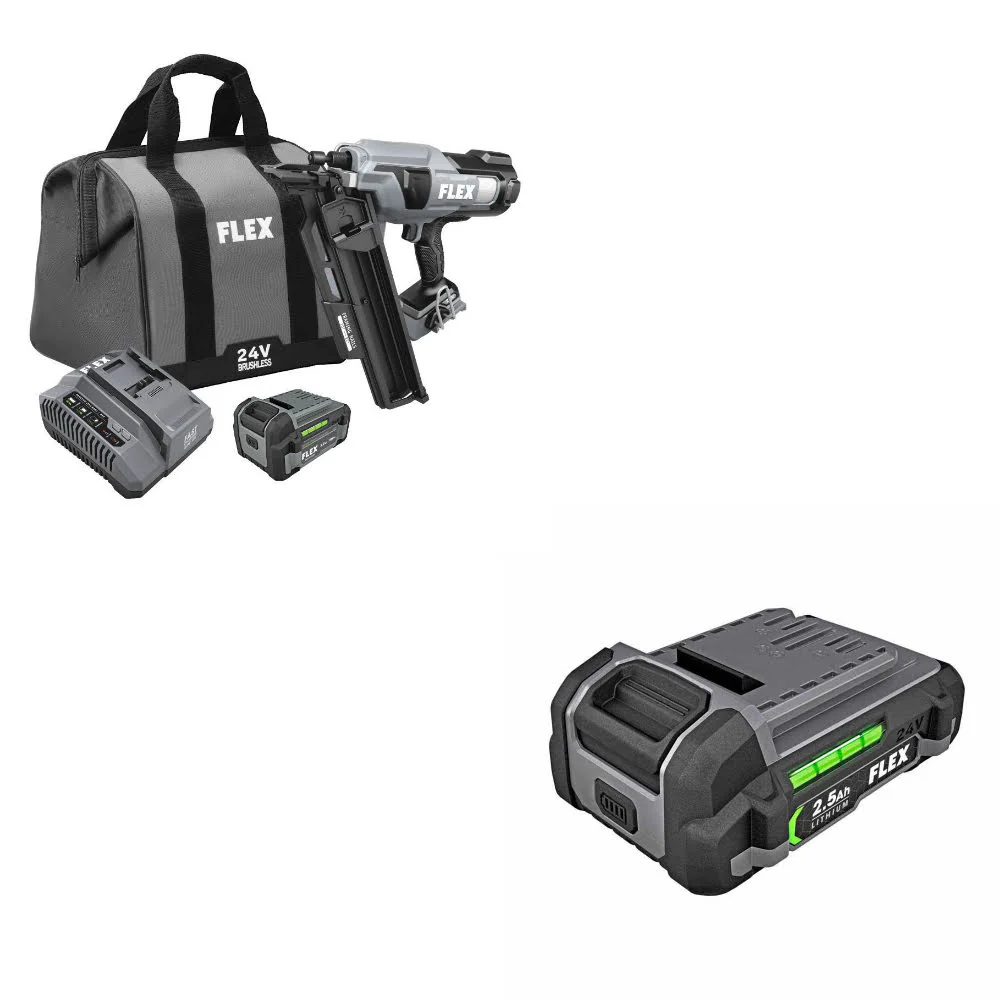 Flex FX4351A-1C 24V 21° Framing Nailer Kit W/ FREE FX0111-1 24V 2.5Ah Battery - Moutools