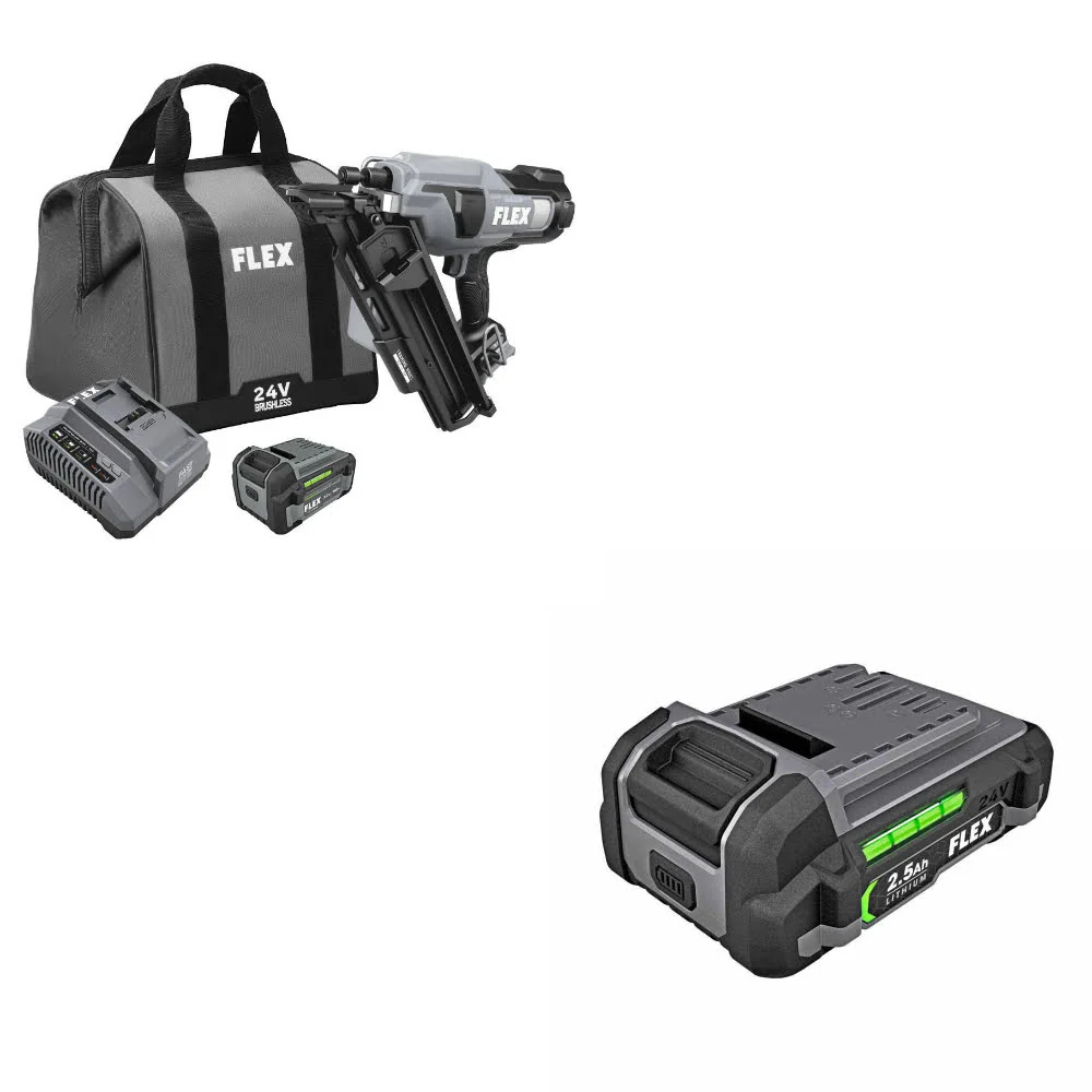 Flex FX4351B-1C 24V 30° Framing Nailer Kit W/ FREE FX0111-1 24V 2.5Ah Battery - Moutools