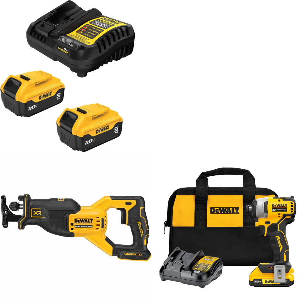 DeWalt DCB205-2C 20V MAX Starter Kit W/ DCS382B Recip Saw & Impact Driver Kit - Moutools