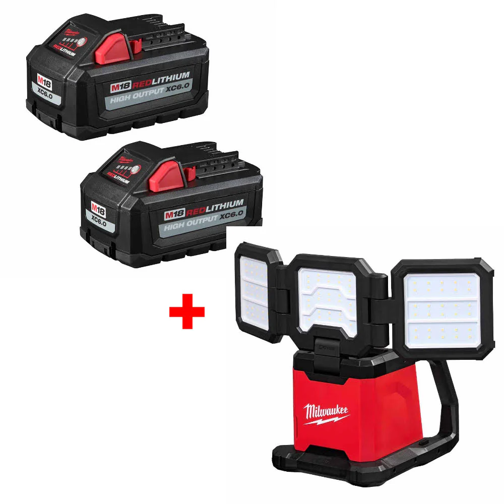 Milwaukee 48-11-1862 M18 XC6.0 Battery 2-Pack W/ FREE 2368-20 M18 Rover Light - Moutools