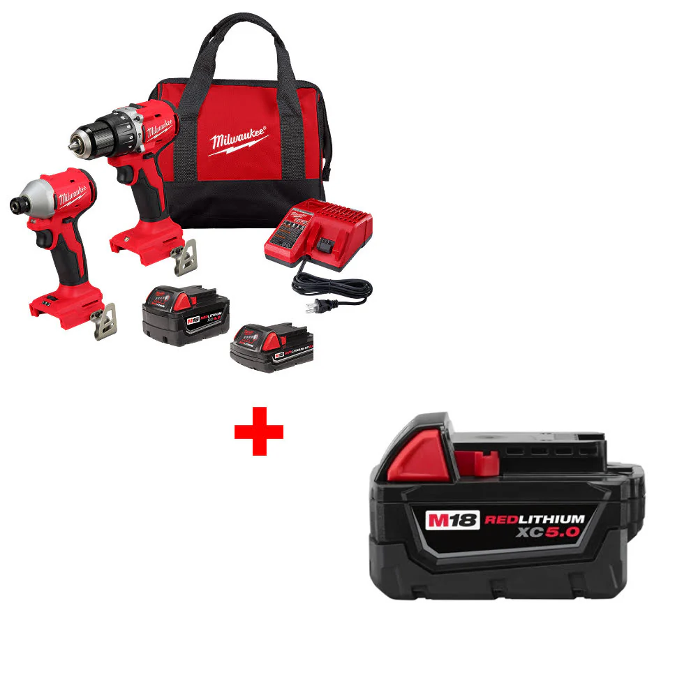 Milwaukee 3693-22CX M18 2-Tool Combo Kit W/ FREE 48-11-1850 M18 Battery Pack - Moutools