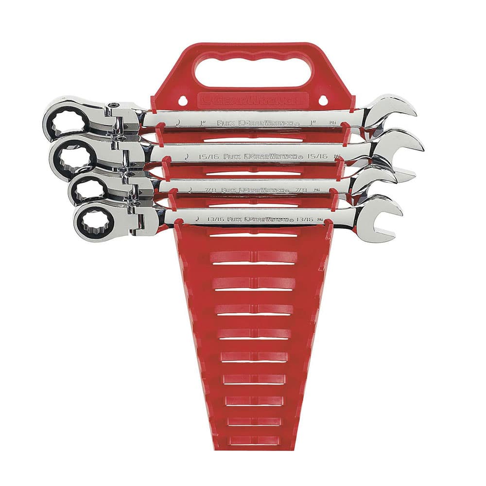 GearWrench 9703 4 Piece Full Polished Chrome SAE Flex Combination Ratcheting Wrench Set - Moutools