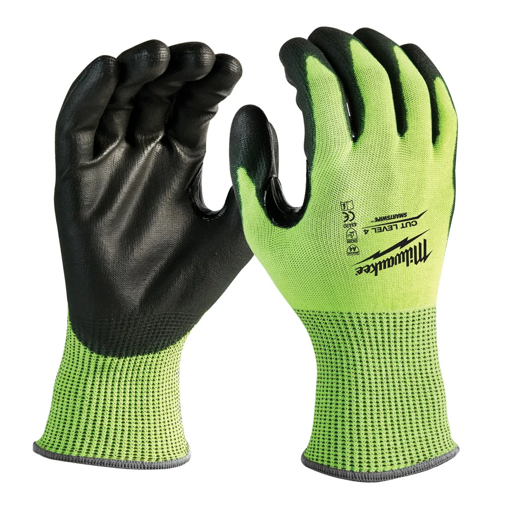 Milwaukee 48-73-8940 High Visibility Cut Level 4 Polyurethane Dipped Safety Gloves - Small - Moutools
