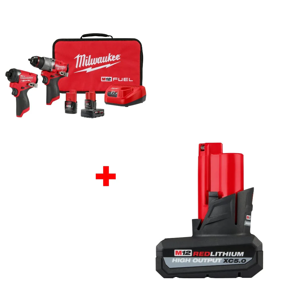 Milwaukee 3497-22 M12 FUEL 2-Tool Combo Kit w/ FREE 48-11-2450 M12 Battery Pack - Moutools
